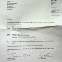 1997-04-06 Letter of contract with De La Warre Pavilion, Bexhill