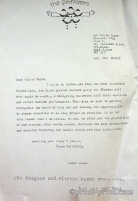 1984-5 letter of enquiry to promoters